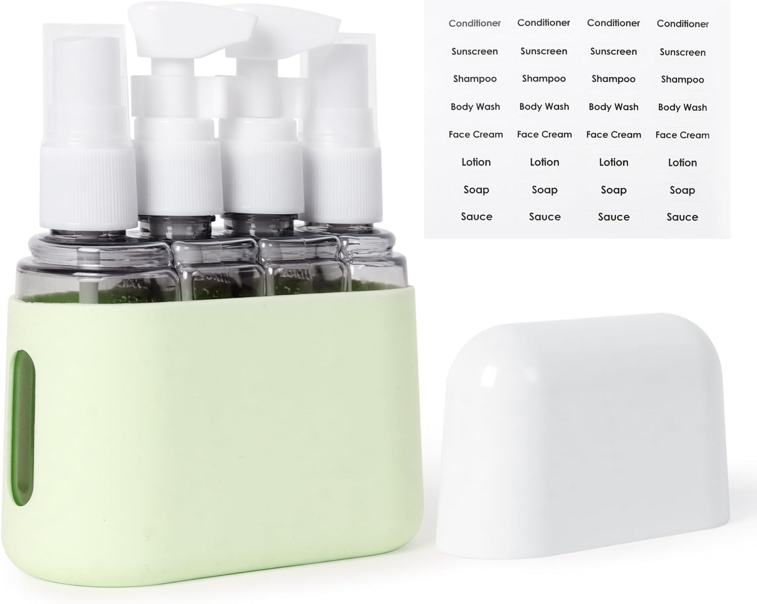 FUIN Travel Bottles Set, 4 in 1 Travel Containers for Toiletries, 2oz Leak Proof Travel Size Accessories,Leak-Proof Refillable Plastic Bottles with Lid, Airplane Accessories Kits,Green