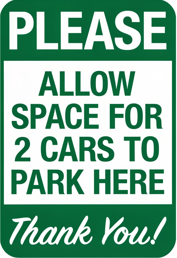 peiyeety Please Allow Space for 2 Cars to Park Here Tin Sign 12x8 Inch, Green & White Parking Courtesy Metal Wall Decor, Garage Driveway Office Lot Reminder Sign, Housewarming Gift Idea