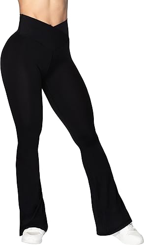 Sunzel Leggings acampanados, pantalones de yoga cruzados con control de abdomen, cintura alta y pierna ancha