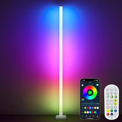 LED Floor Lamp - RGB Corner Floor Lamp with Music Sync, Color Changing Standing Lamp with Remote & App Control, Ambiance Corner Lamp w/ 16 Million Color DIY & Timer for Living Room Bedroom Gaming Room