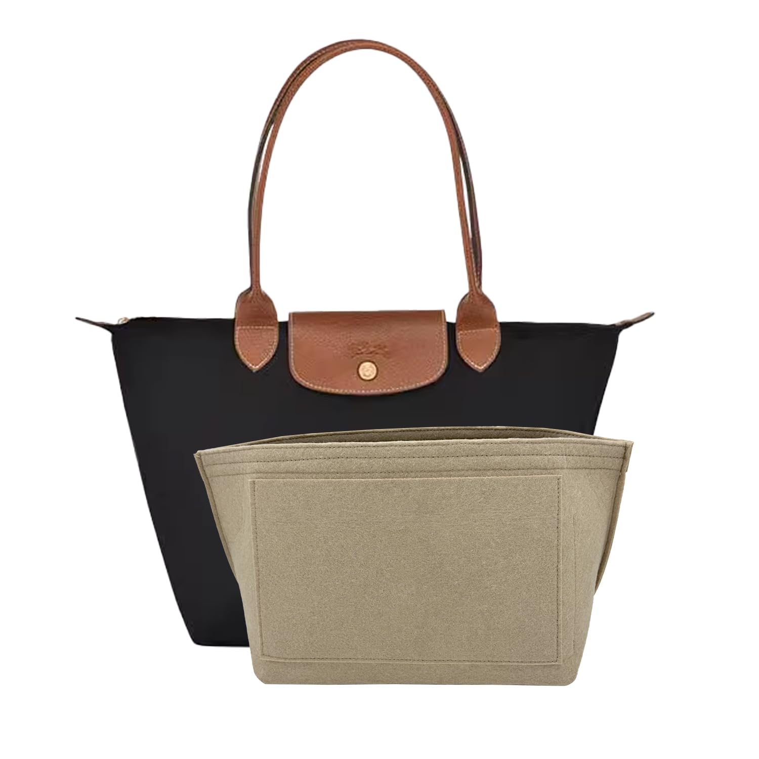 D.DUO Purse Organizer Insert, Bag Organizer for Le Pliage, Handbags Organizer Insert(Beige, Medium)