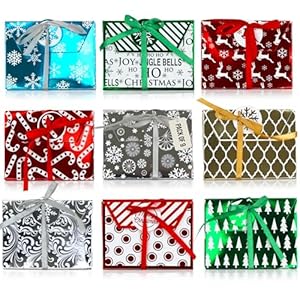 Iconikal Cajas de papel de aluminio en relieve para tarjetas de regalo con cinta, juego de 9