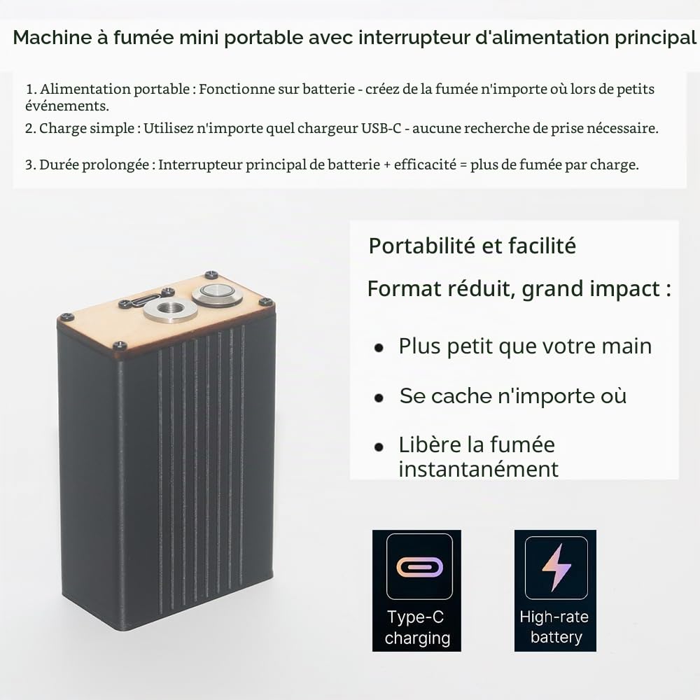 Mini machine à fumée portable et légère pour soirée en extérieur Noir, ML-FMOFOG1