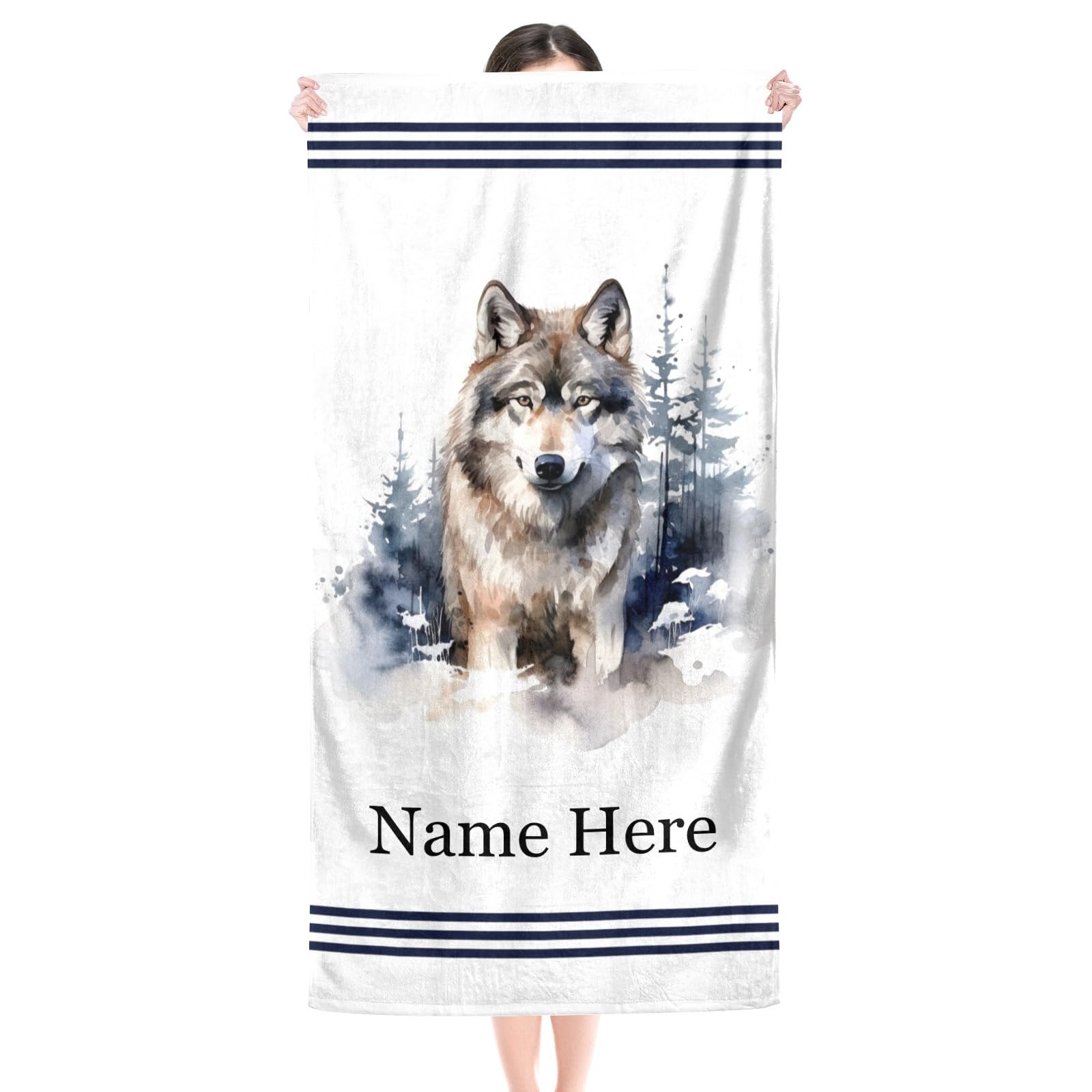 DAXINYI Personalized Custom Beach Towel, Wolf - 60"x30" Beach Towel with Name Double Sides Print Beach Towels for Adults Kids