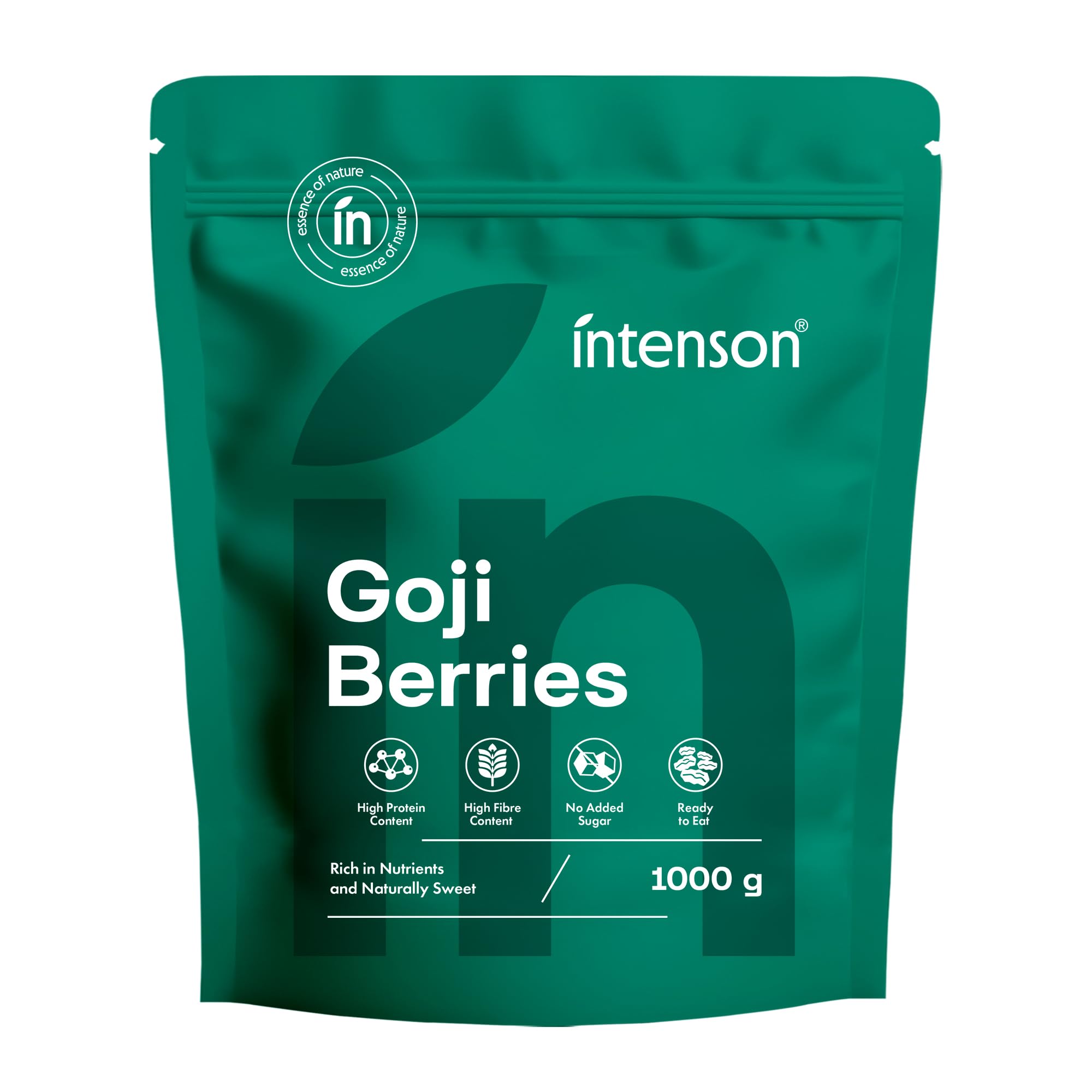 Intenson Bacche di Goji Essiccate, 1000 g, Superfood Naturalmente Dolce, Ricche di Fibre, Antiossidanti e Proteine Vegetali, Vegane, Senza Glutine, Senza Zuccheri Aggiunti