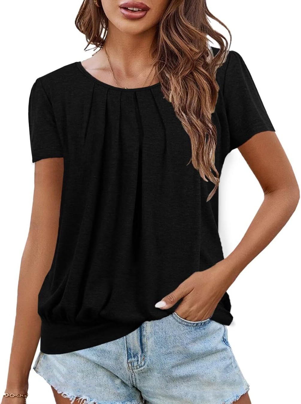 VahRuta Women's Short Sleeve Tunic Tops Scoop Neck Banded Bottom Summer T Shirt for Leggings - Image 2