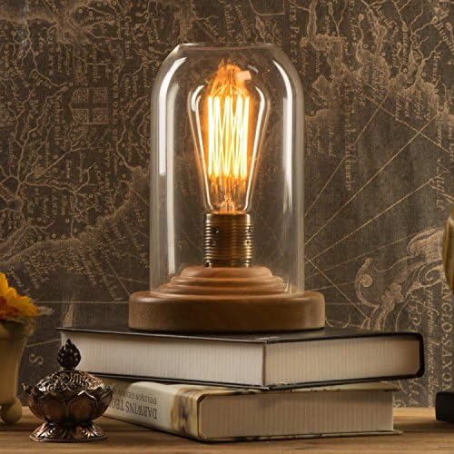 OYGROUP Loft Vintage Industrial Glass Wood Desk Lamps Retro E26 Edison Bulb Wooden Base Led Table Lights for Bedside Bedroom Bar Living Room Cafe Bar Decoration
