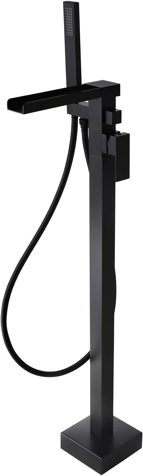 Homary Freestanding Tub Filler Waterfall Spout Floor Mount Bathtub Faucet Shower Faucet with Handheld Sprayer, Solid Brass (Matte-Black)