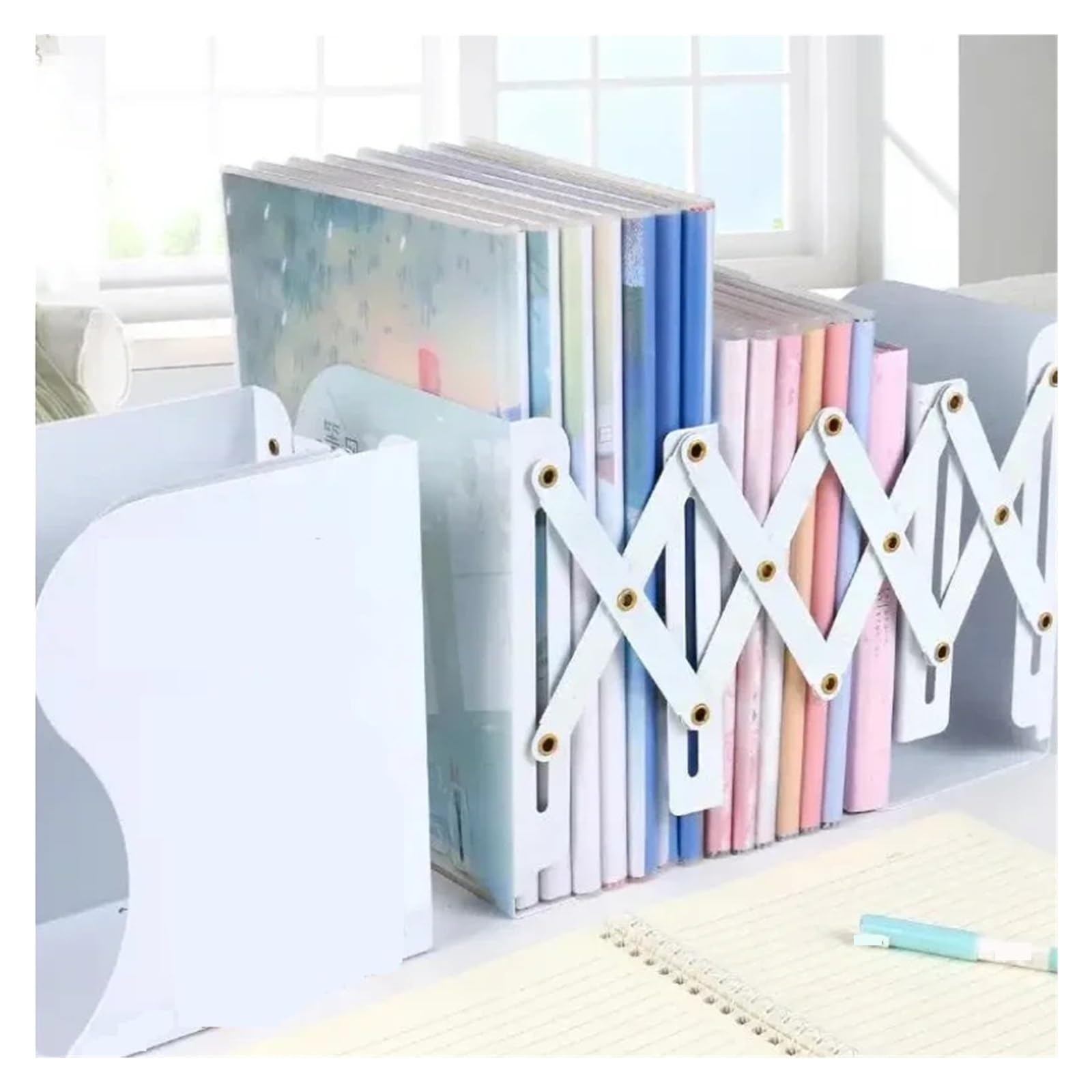Fermalibri espandibili in metallo Supporto da scrivania for fermalibri in metallo di grandi dimensioni 1 pezzo for organizzatore libri, libertà regolazione(Pink)
