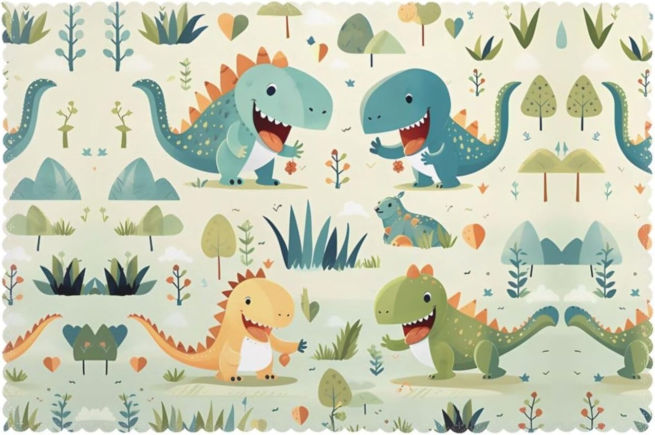 Cute Little Baby Dinosaur Prints Placemats Set of 6 12x18in - Heavy-Duty Polyester Table Covers Built for Durability & Heat Resistance