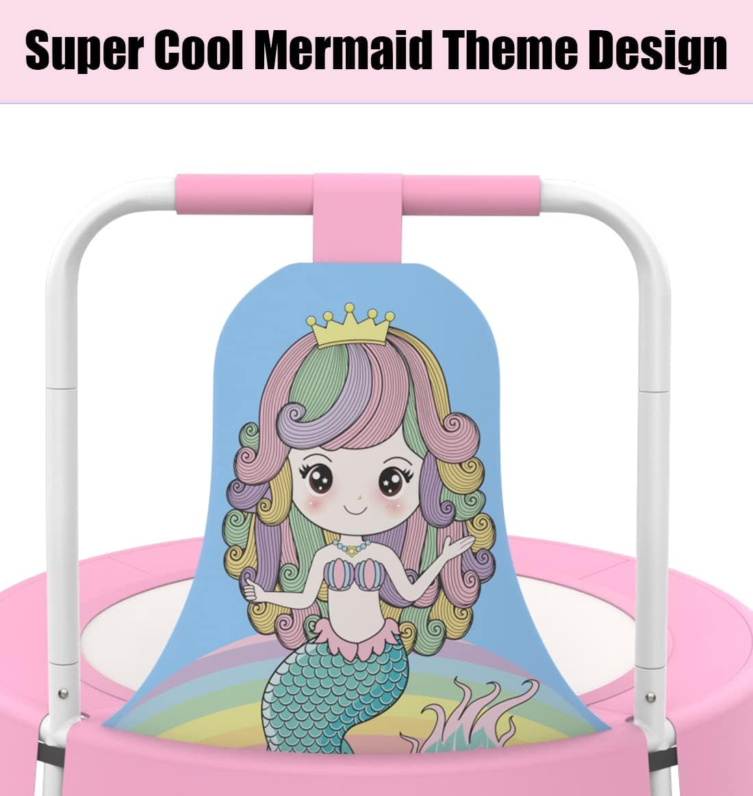 Mini trampoline d'intérieur et d'extérieur, trampoline pour enfants avec poignées, convient comme cadeau d'anniversaire ou cadeau festif pour garçons et filles, rose