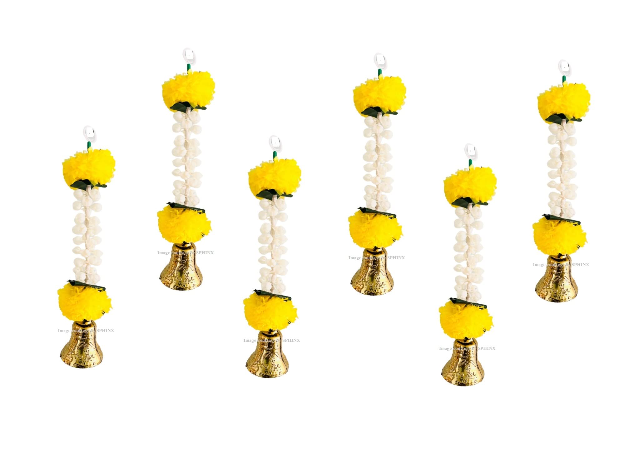 SPHINX Artificial Jasmine (Mogra) Decorative Latkans/Torans/Backdrop Hangings/ for backdrop decorations, wall decor, wall hangings, housewarming - Approx Height 25 cms-(Jasmine Marigold and Golden bells, 50 pieces)