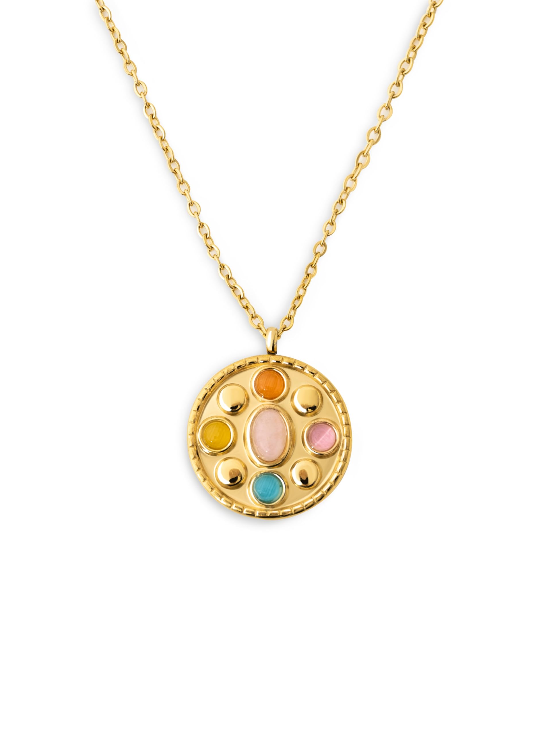 SINGULARUCollar Medallion - Collar en Acero con Acabado en Baño de Oro de 18Kt - Collar con Medallón Largo Ajustable - Joyas para Mujer