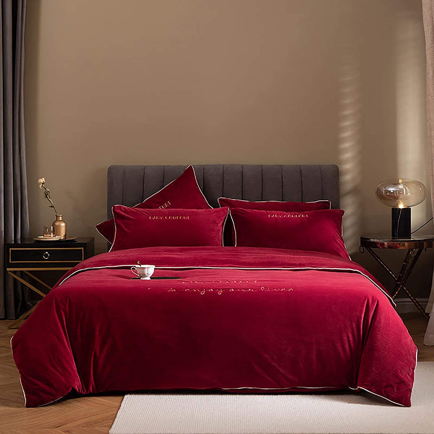 MGEMJMJ Warm Quilt Cover,Soft Solid Color Comforter Cover,Luxury Hotel Quality Bedding Set 4 Pcs,Home Velvet Duvet Cover Set(Size:220x240cm(87x94inch),Color:A)
