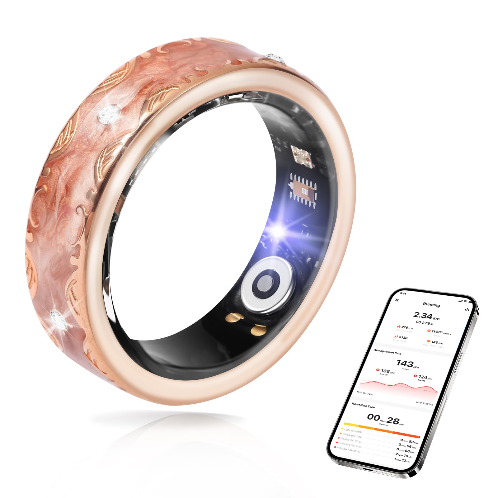 Anillo inteligente para mujeres y hombres, rastreador de salud y fitness con frecuencia cardíaca, monitor de sueño, oxígeno en sangre, HRV, 128 modos deportivos, IP68 impermeable, control de gestos