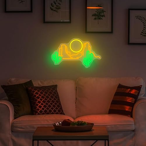 Miniatura 6 de Letrero de neón de montaña de cactus, letreros de neón para decoración de pared, letreros LED regulables para dormitorio, paisaje occidental,