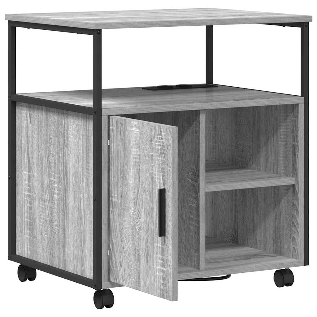 Cabina Con Stazione Di Ricarica Grigio Sonoma 61x46x67 Cm | Legno multistrato, telaio in acciaio, 3 ripiani regolabili, ruote, per ufficio domestico