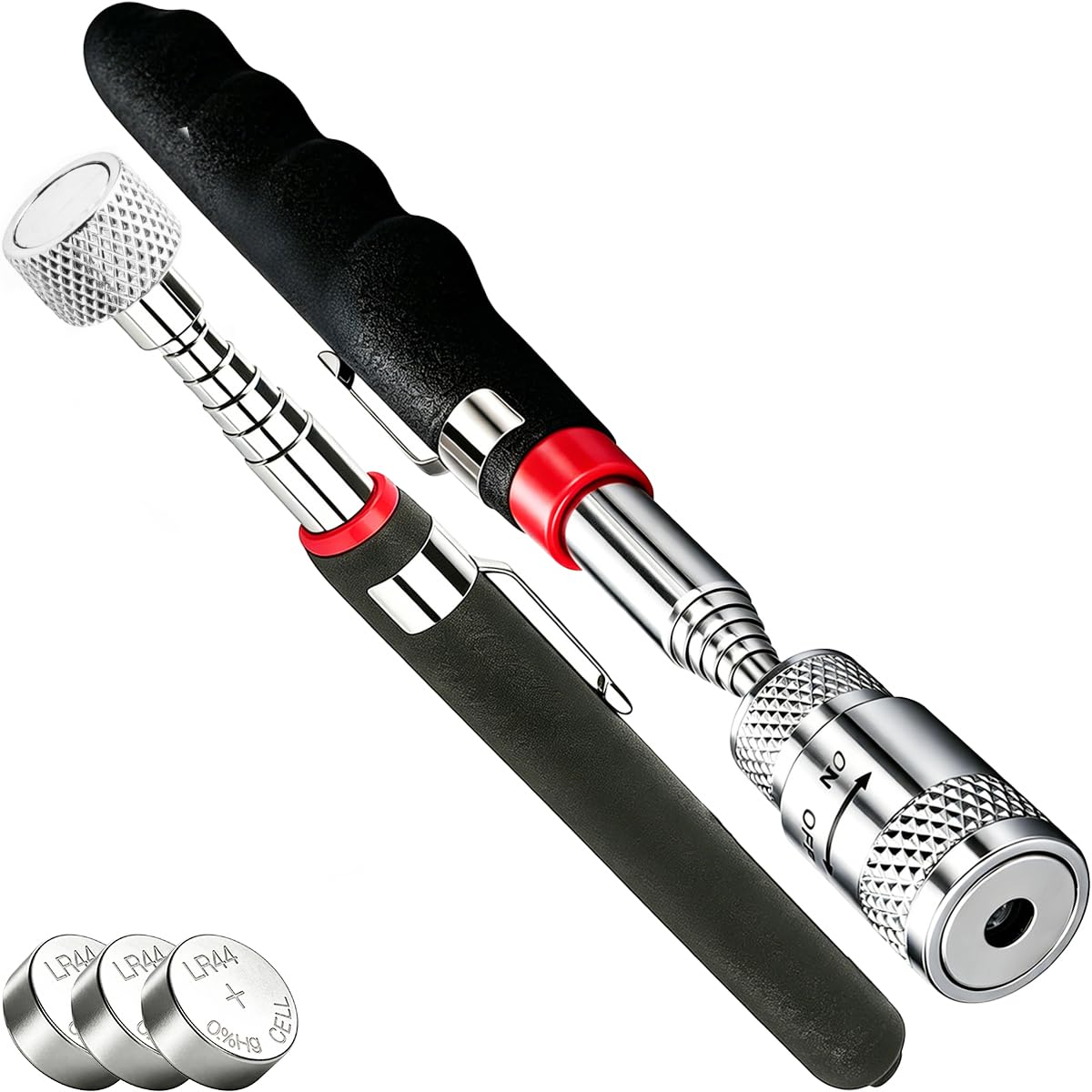 JYUDAUFU Magnetic Telescoping Pickup Tool Set with LED Light 8LBs/3.6KG, Magnet Stick Rod Extendable 9.5-81cm/0.76-3.2 inch + 10LBS/6.8KG Magnet retriever No lights, with Battery