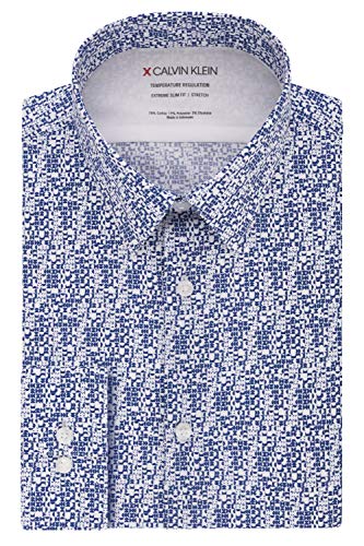 Calvin Klein Men's Thermal Stretch Xtreme Slim Fit Print Dress Shirt, Slate, 15