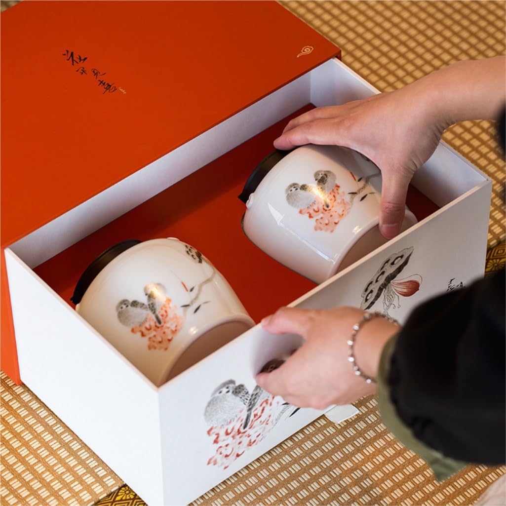 Lata de té Tarro de cerámica for Almacenamiento té Suelto, Tarro condimentos for Cocina, Juego Chino, Conjunto con Caja Regalo Doble Carrito de té(B)