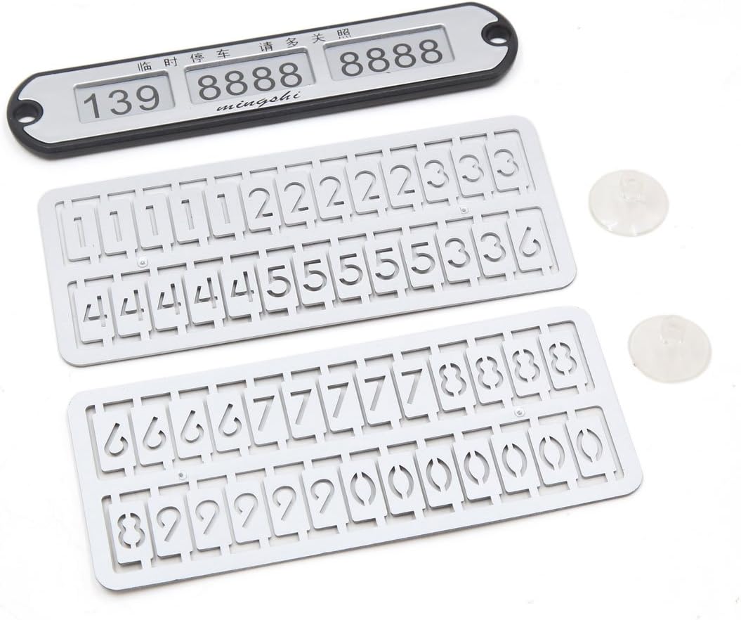 Qtqgoitem Silver Tone Car Auto Temporary Notification Card Parking Phone Number Plate Set (model: 992 67f 36e 033 bb5)
