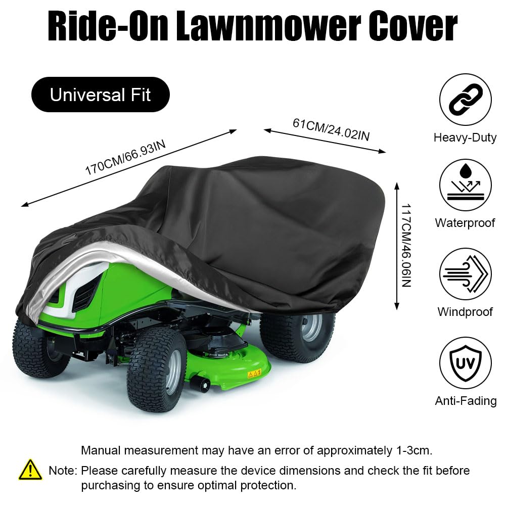 AOOWU Housse de Tondeuse à Gazon, Housse de tondeuse à gazon d'extérieur imperméable et résistante en polyester Oxford 210D, Housse de tracteur de jardin avec Cordon de Serrage, Anti-UV universelle