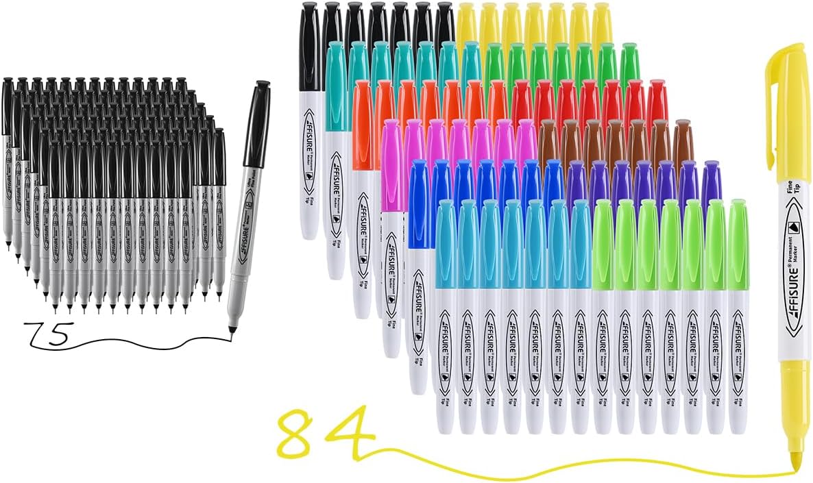 Affisure Permanent Markers, Ultra Fine Point, Black, 75