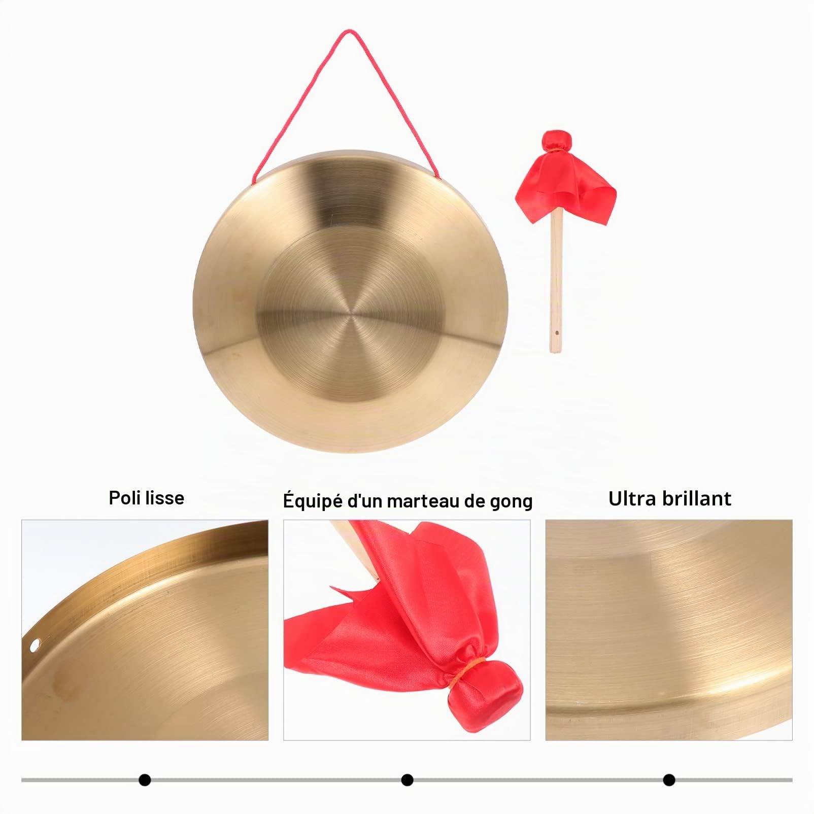 Generic Gong avec Maillet 32 Cm Tam Tam Gong Traditionnel Chinois Percussion Instrument Cuivre Décoratif Chau Gong pour La Maison Bureau