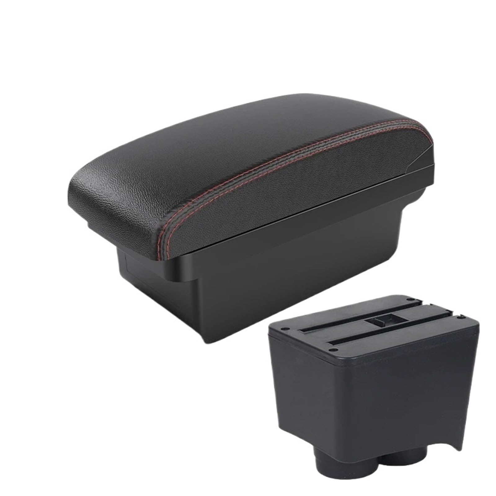 UMDJJU For VW For Polo 2002-2009 Armrest Box Storage Car Accessories Car Centre Console Armrest Box(A1 Black red NO USB)