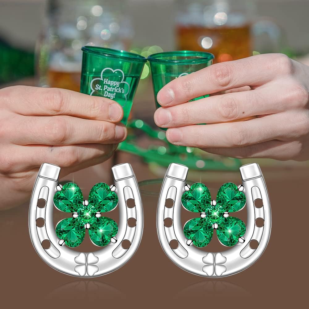 Shamrock Earrings Stud St Patricks Day Earrings for Women Sterling Silver Four Leaf Clover Celtic Good Lucky Irish Gifts - Image 3