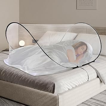 Pop-Up Mosquito Net, Foldable Mosquito Net, Portable Camping Tent, Family Mosquitos Net Bed, Adjustable Single Bed Mosquitos Net with Zip, MosquitoNet Travel Pop Up for Outdoor, Bedroom White