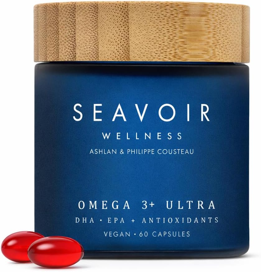 Wellness Omega 3 Algae-Based Supplement with DHA/EPA & Astaxanthin, Fish Free & Vegan with Algae Oil, Absorbable Plant Based Omega 3, Plastic Free, by Ashlan & Philippe Cousteau
