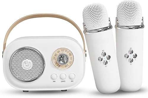 Mini máquina de karaoke, radio retro inalámbrica que canta, máquina de karaoke para niños con 2 micrófonos, máquina de karaoke portátil para niños y