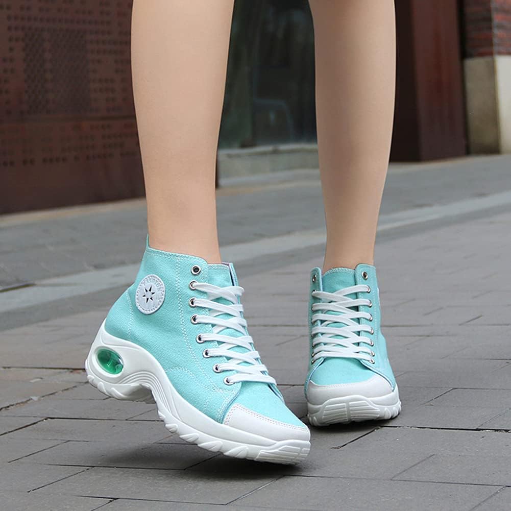 MAUGELY Women's High Top Heightened Sole Sports Causal Fashion Sneakers Canvas Shoes - Image 2