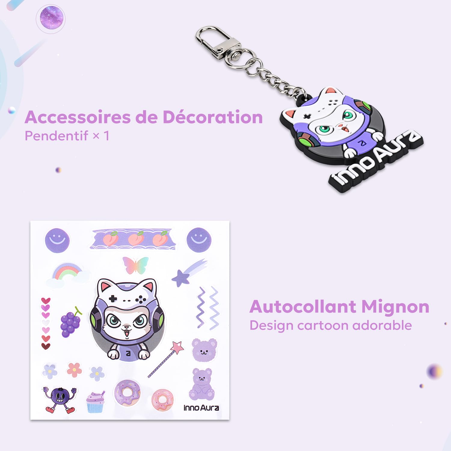 innoAura Étui Switch 2, Étui PU Résistant aux Éclaboussures et Chocs pour Switch 2, Poche Maille Extra-Large, Double Fermeture Éclair, Emplacement AirTag (Non Inclus), Violet Galaxy