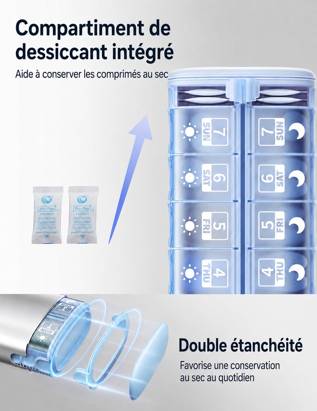 Vaydeer Pilulier hebdomadaire de 7 jours (support 2 fois par jour), pilulier de voyage en métal, grande capacité, joli pilulier quotidien pour suppléments, pilules, vitamines et médicaments