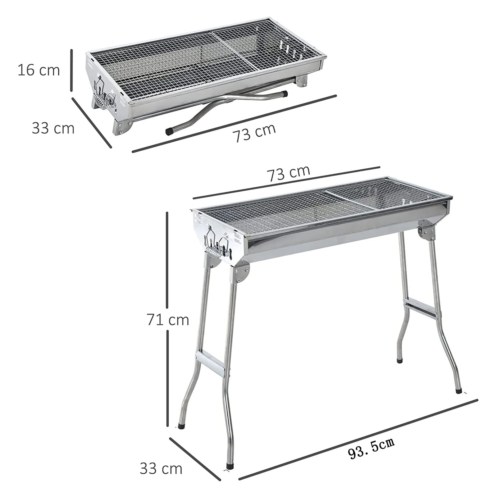 JIUYUEYA Barbacoa de carbón Grande con asa de Transporte - Parrilla Plegable de Acero Inoxidable for Barbacoa, Patio Exterior, jardín,calefacción, ahumador,para cocinar,Comer, Asar a la Parrilla
