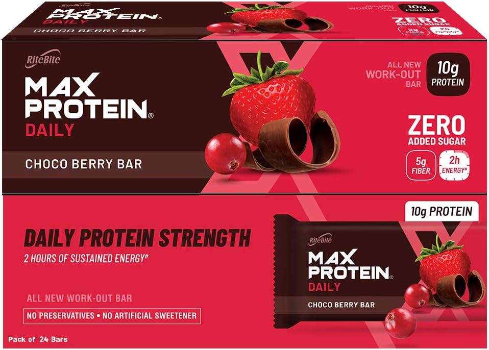 Daily Choco Berry Protein Bars with 10g Protein, 5g Fiber & 21 Vit. & Minerals | 0 Added Sugar, No Cholesterol & Trans Fat For Upto 2h of Energy, Healthy Snack, 50g (Pack of 24)