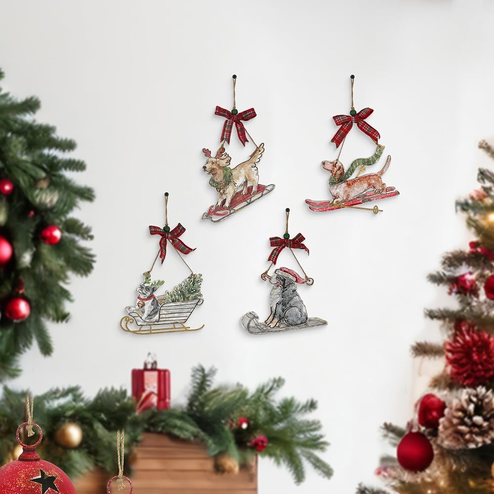 Rustic Wooden Christmas Tree Ornaments 4-Pack Xmas Hanging Ornaments for Christmas Tree,Fireplace,Wall Decoration - Image 4