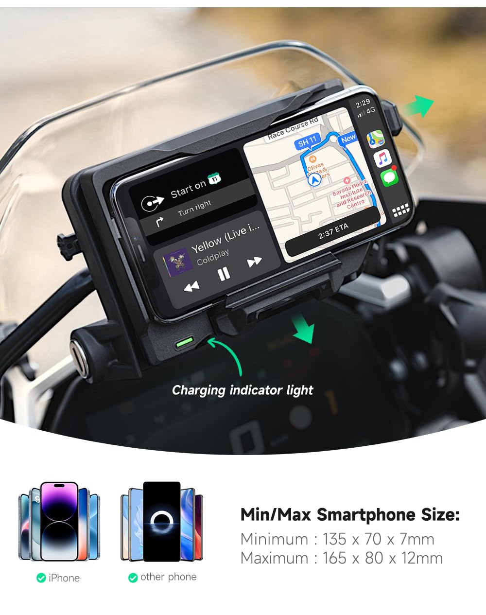 Motorrad Navigationshalterung Für R1200GS, R1250GS, F750GS, F850GS, Motorrad-Telefonhalterung Mit 15 W kabellosem Laden und USB-C, Wasserdichte GPS Drahtlose Lade Handyhalterung Für ADV S1000XR F900XR