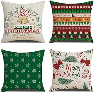 HOSTECCO Christmas Cushion Covers Pack of 4 Winter Holiday Xmas Pillow Covers Teal Green Decorative Pillow Cases for Sofa Couch 45x45 cm
