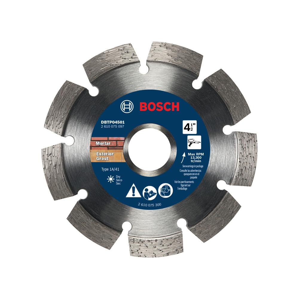 BOSCH DBTP04501 4-1/2 in. Premium Segmented Tuckpointing Blade | Mortar Removal, Enhanced Durability | Brick Walls, Masonry | Standard Angle Grinders