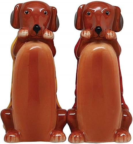 Religious Gifts Weiner InchHot Inch Dog in Bun - Juego de salero y pimentero magnético de cerámica de 3 pulgadas, regalo divertido