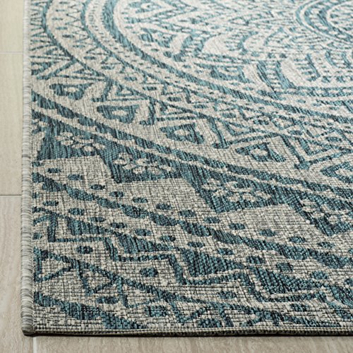 Safavieh Contemporary Indoor/Outdoor Woven Rectangle Area Rug, Courtyard Collection, CY8734, in Light Grey / Teal - Image 3