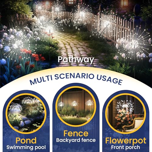 GIGALUMI Solarleuchten für den Außenbereich, 4 Stück, Solar-Feuerwerk-Lichter, wasserdicht, 120 LEDs, Solar-Starburst-Licht für Hof, Balkon, Terrasse, Pflanzgefäß, Gartendekoration (kaltweiß)