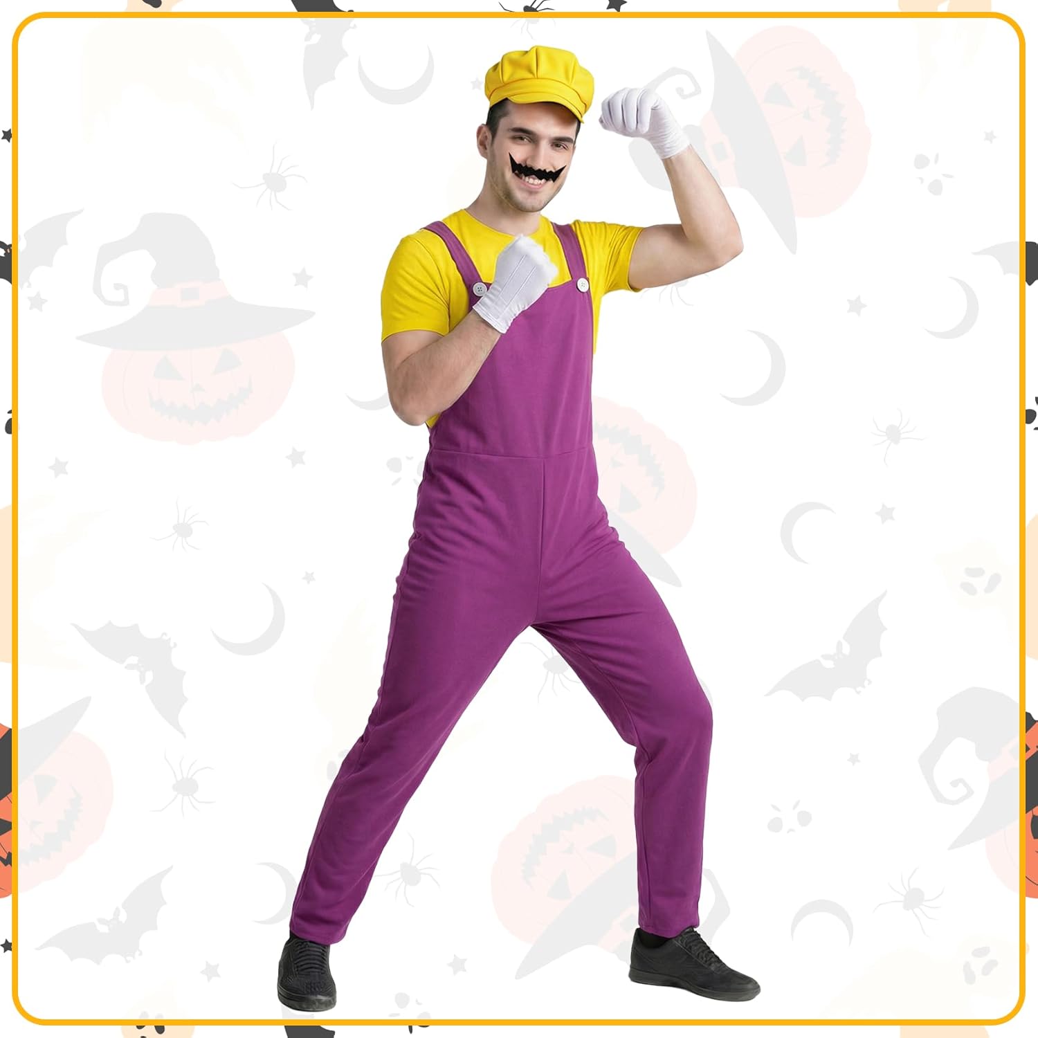 Halloween Costumes Yellow Plumber Cosplay Set Overall T Shirt Hat Gloves for Party Funny Costumes for Men