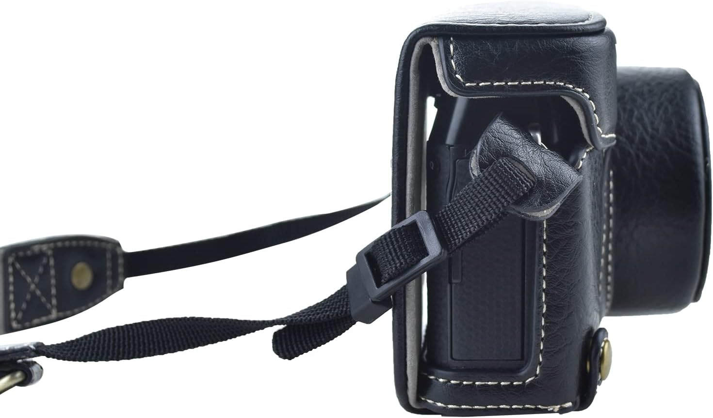 Rieibi X100V Retro Leather Camera Case for Fujifilm X100V - Protective Case with Strap and Grip - Black
