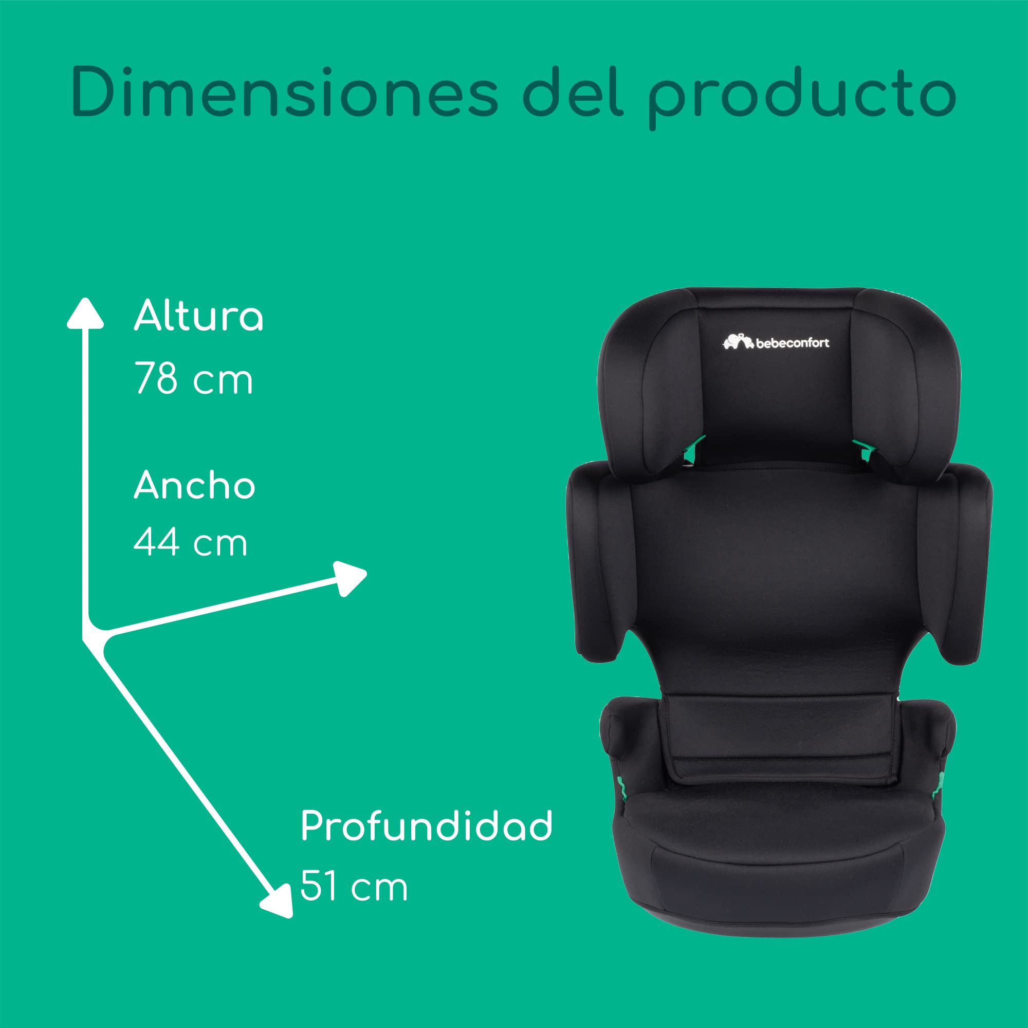 Bebeconfort RoadSafe i-Size, Silla de Coche, 3,5-12 años (100-150 cm), Alzador Coche Niño, Plegado & Ligero (3 kg), Instalación Cinturón Seguridad, 14 Posiciones Reposacabezas, Full Black