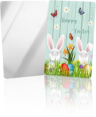OComster Easter Bunny Compact Mirror Bulk Mini Card Mirror, Spring Colorful Eggs Floral on Teal Wood Small Compact Mirror for Purse, Rectangular Handheld Pocket Makeup Mirror
