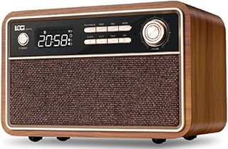 DOCIM Wooden Bluetooth Radio with Alarm Clock and Sleep Timer, Portable Stereo BT Speaker with FM Radio/USB & Micro SD Playback LED Digital Display
